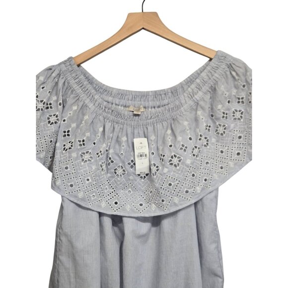 Loft Womens Large Striped Shift Dress Eyelet Off the Shoulder Peasant Milkmaid - Picture 4 of 7